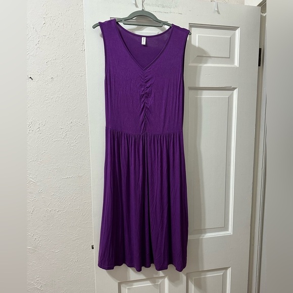 NILOUFO Summer Sleeveless‎ V Neck Purple Fun Summer Midi Dress w/Pockets, Large - Picture 6 of 7